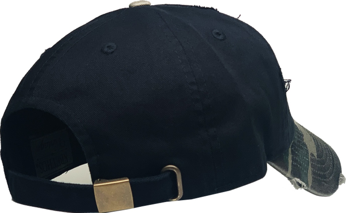 Black Camouflage Two Tone Distressed Vintage Baseball Cap Back Side View
